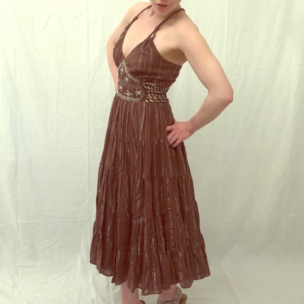 Brown Sundress with Silver Metallic Accents - Picture 2 of 8